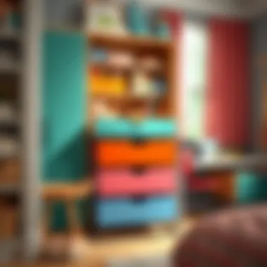 Compact drawer unit with vibrant colors in a child's room