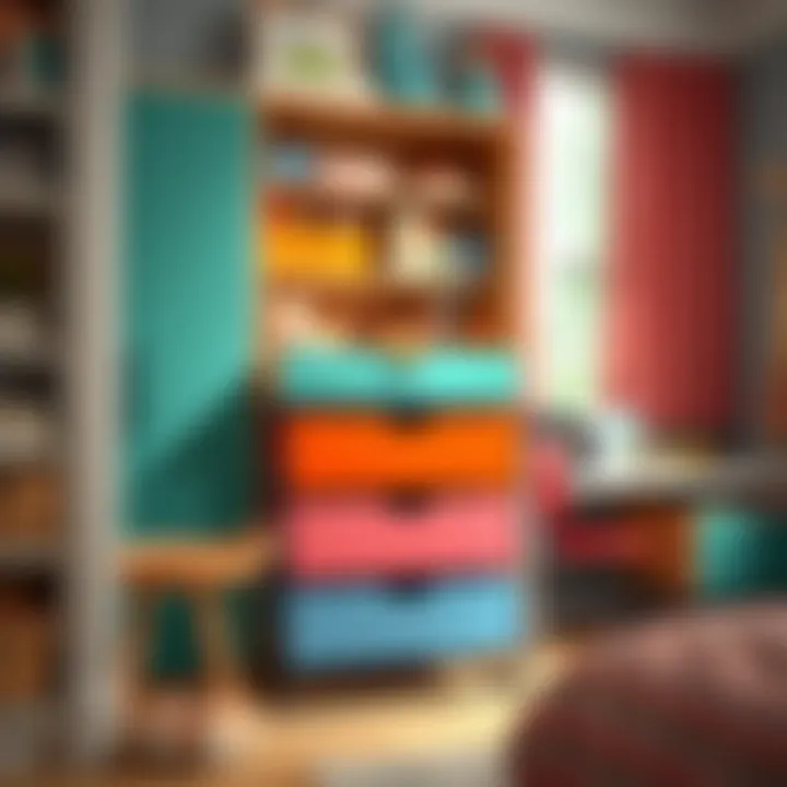 Compact drawer unit with vibrant colors in a child's room
