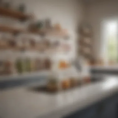 An elegant modern kitchen featuring various airtight apothecary jars organized on a countertop