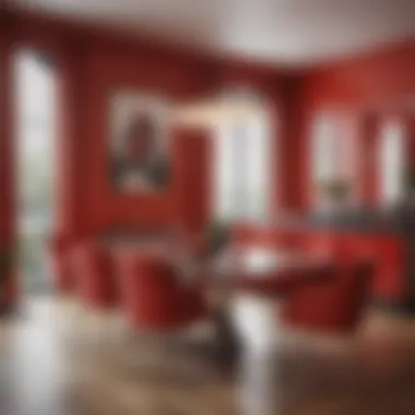 Contemporary Dining Area with Red Chairs Dining area featuring red chairs in a contemporary setting
