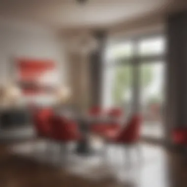 Modern Dining Room Set with Red Chairs Elegant dining room showcasing a set with red chairs