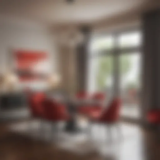 Modern Dining Room Set with Red Chairs Elegant dining room showcasing a set with red chairs