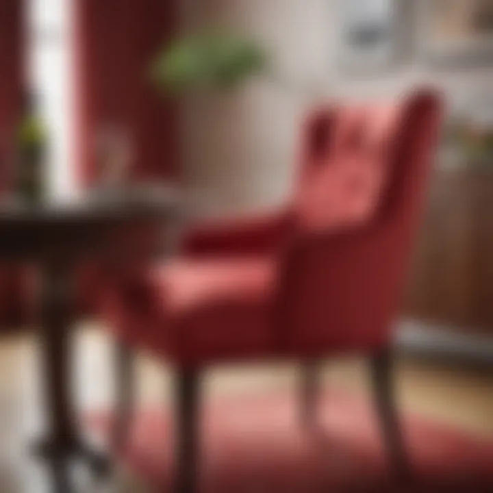 Rich Red Chair Fabric Close-up of rich red chair fabric against a stylish table