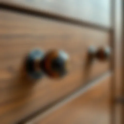 Close-up view of elegant wooden drawer pulls