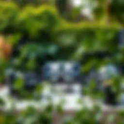 Elegant black patio seating set in a lush garden