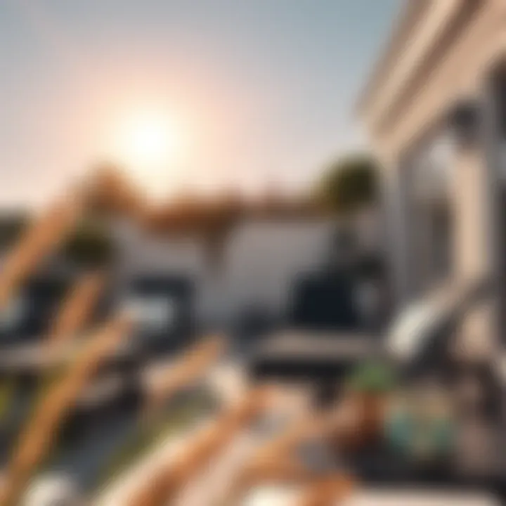 Chic Black Lounge Chairs Under the Sun Stylish black lounge chairs on a sunlit patio