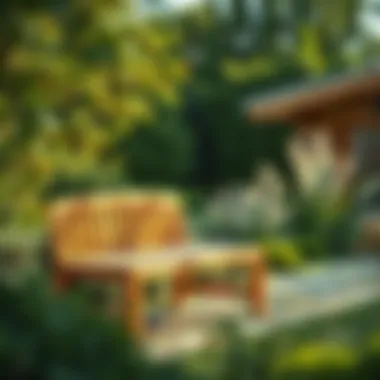 An elegant bench made from sustainably sourced wood in a serene garden setting