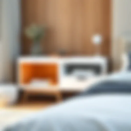 Modern White and Wood Nightstand A modern white and wood nightstand showcasing clean lines and minimalist design