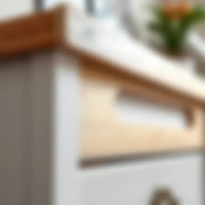 Quality Wood Finish on Nightstand A close-up of the wood finish on a white nightstand, emphasizing quality craftsmanship