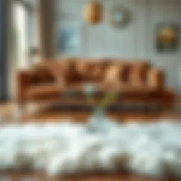 Luxurious big sheepskin rug on hardwood floor