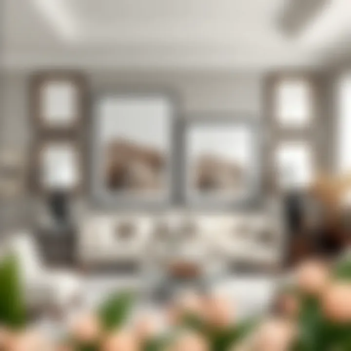 Stylish Living Room with Picture Frames Stylish living room featuring large square picture frames above a sofa