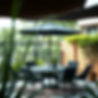 Aesthetic Enhancement with Black Patio Umbrella Black patio umbrella enhancing an outdoor dining area