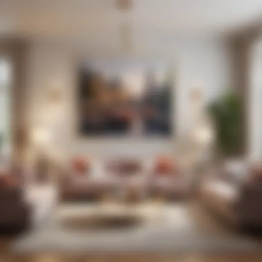 A stylishly decorated living room featuring a 30 x 10 inch frame on the wall