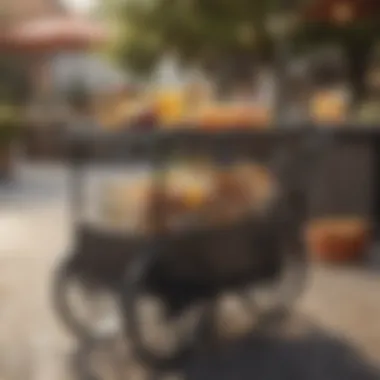Outdoor Cart Enhancing Social Gatherings with Refreshments A stylish outdoor gathering featuring a cart that holds refreshments and snacks, enhancing the social experience.