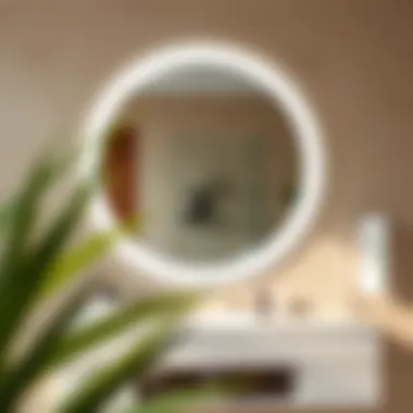 Sleek Circular Bathroom Mirror Sleek circular large bathroom mirror on elegant vanity