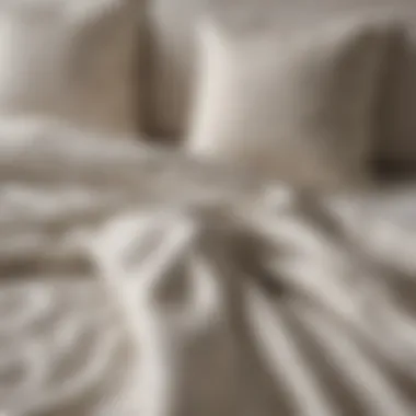 Close-up of fabric textures in cream and gray bedding