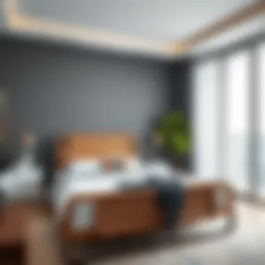 Stylish bedroom featuring a woven wood bed frame