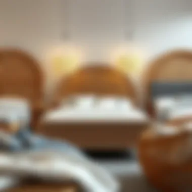 Diverse styles of woven wood bed frames displayed together