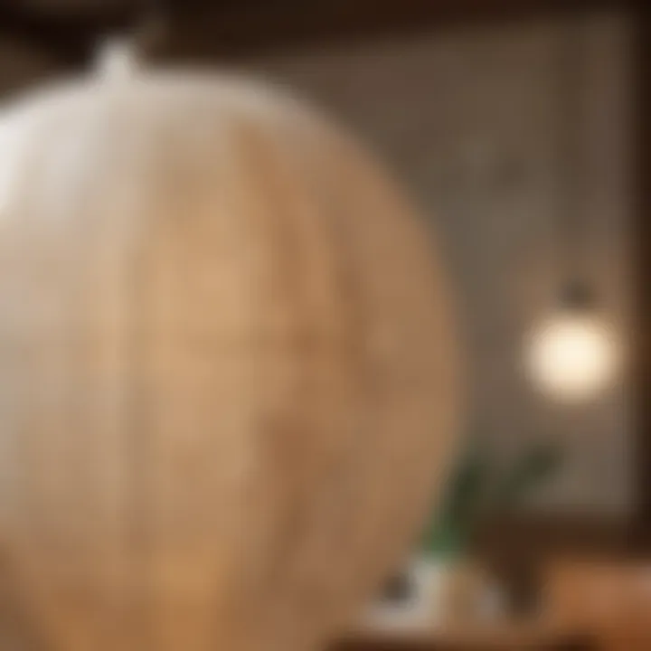 Close-up view of the texture and design of rice paper orb pendant lights