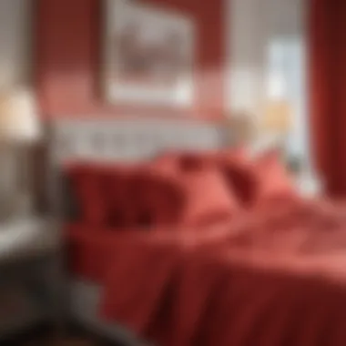 Calming bedroom ambiance created with red king bed sheets