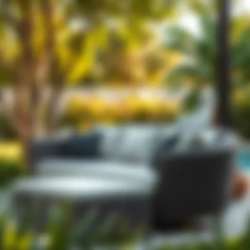 Elegant Outdoor Wicker Lounger Sofa Bed Stylish outdoor wicker lounger sofa bed in a serene garden setting