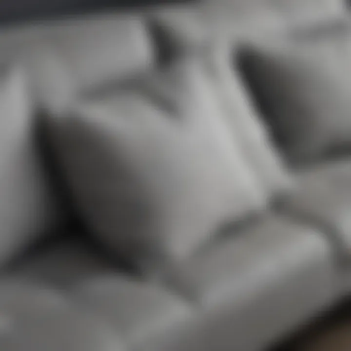 Close-up of materials used in a grey couch with bed