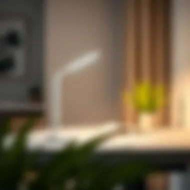 Elegant Illumination in a Contemporary Setting Sleek white USB table lamp illuminating a modern workspace