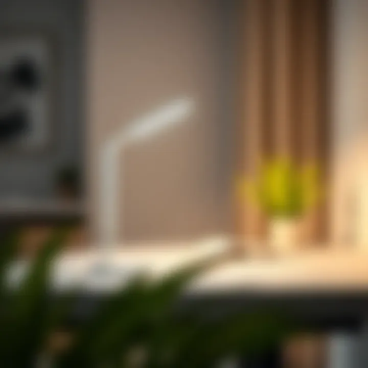 Elegant Illumination in a Contemporary Setting Sleek white USB table lamp illuminating a modern workspace