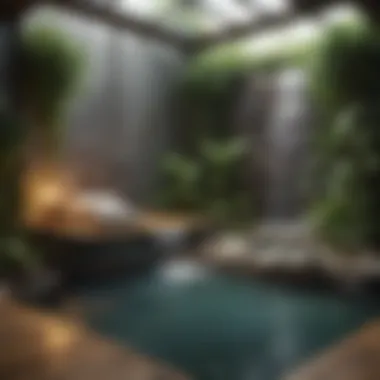 Cozy meditation area enhanced by an indoor waterfall