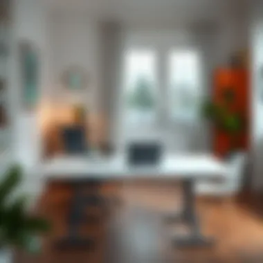 Versatile long white foldable table in a home office setting