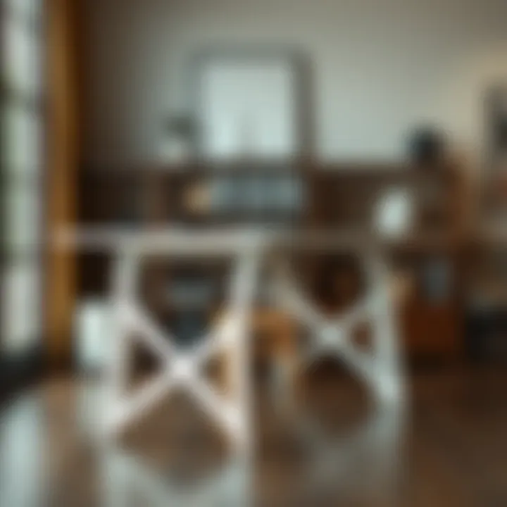 Long white foldable table showcasing various materials and finishes