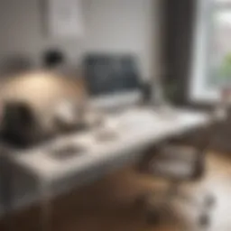 Elegant desk setup featuring a cable basket