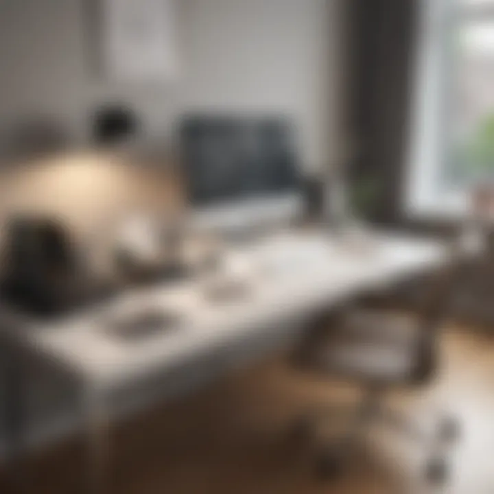 Elegant desk setup featuring a cable basket