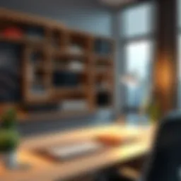 A sleek desk with organized storage solutions