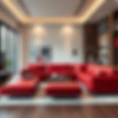 Modern Living Room with Red Leather Sectional Elegant red leather sectional sofa in modern living room