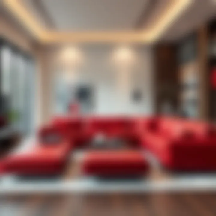Modern Living Room with Red Leather Sectional Elegant red leather sectional sofa in modern living room