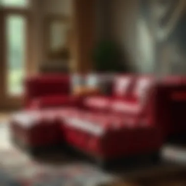 Chic Ottoman with Red Leather Sectional Stylish ottoman paired with red leather sectional