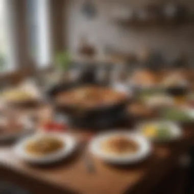 A beautifully arranged table with various dishes made using the cookware sets.