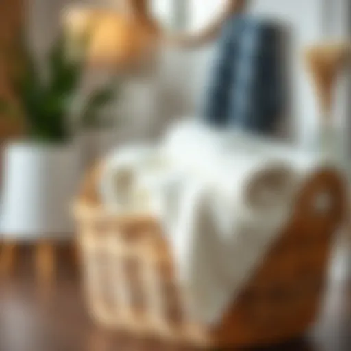 Elegant Wicker Basket with Plush Towels Elegant wicker basket filled with plush towels