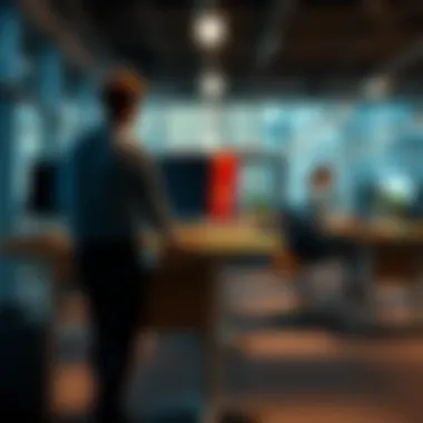 Standing Desks in the Workplace Office workers using standing desks