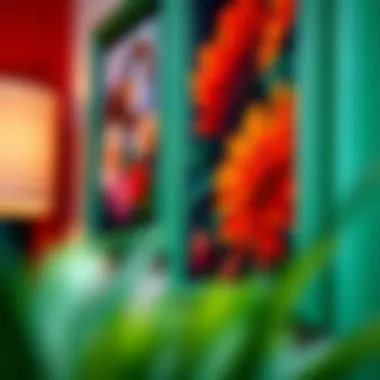 Close-up of a 8x10 green frame with vibrant art