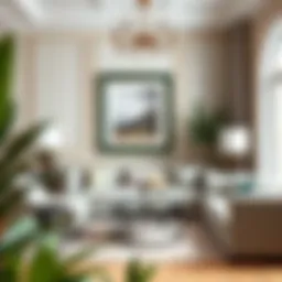 Elegant living room showcasing an 8x10 green frame with artwork