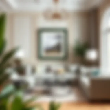 Elegant living room showcasing an 8x10 green frame with artwork