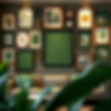 Gallery wall featuring various 8x10 green frames